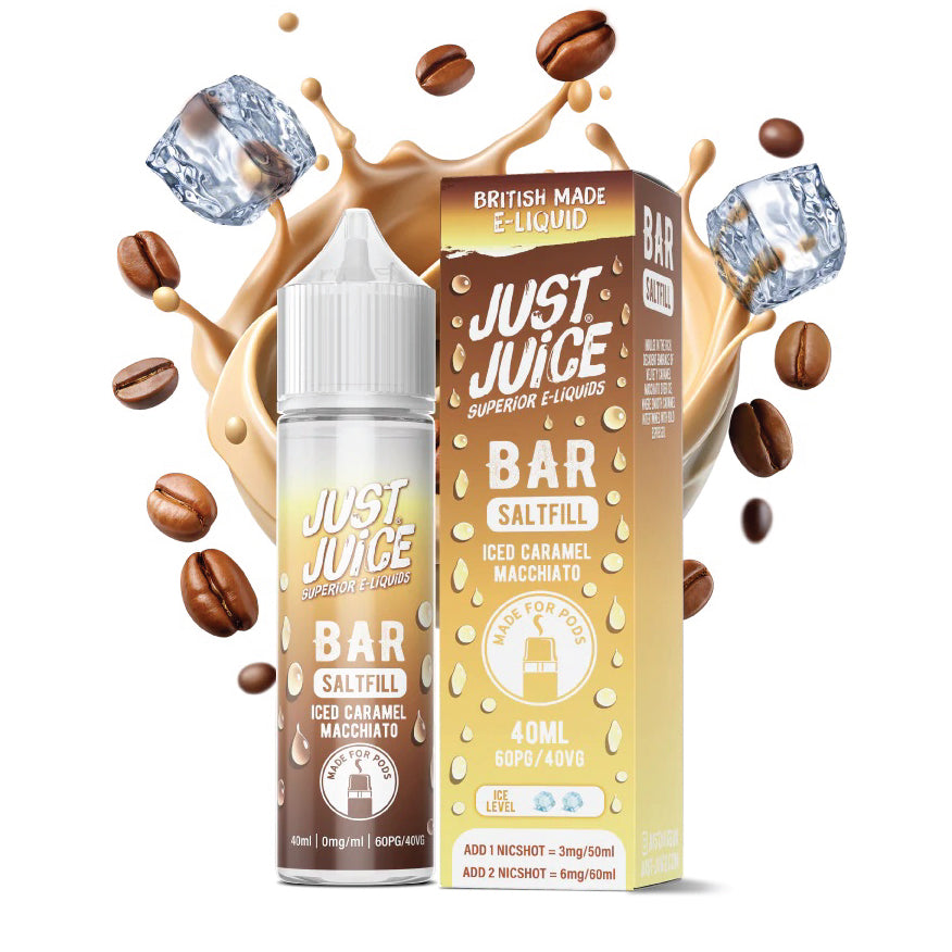 milk tea vape juice Just Juice Bar Saltfill Iced Caramel Macchiato 40ml | 2 x £16